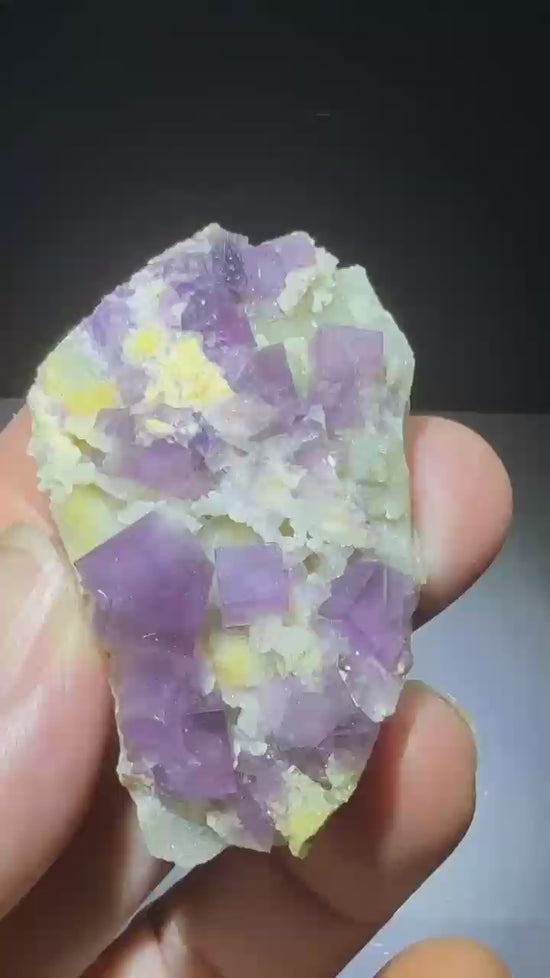 1.2 oz Cubic Purple Fluorite with Quartz and Calcite Mineral Specimen -6