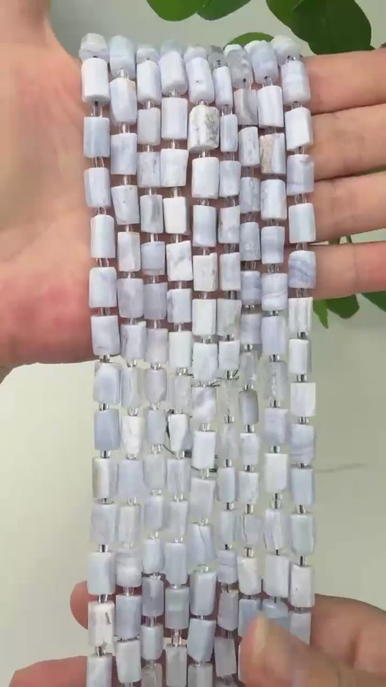 Blue Lace Agate Faceted Tube Beads Size 10x6mm Jewelry Making 15.5 Inch Strand