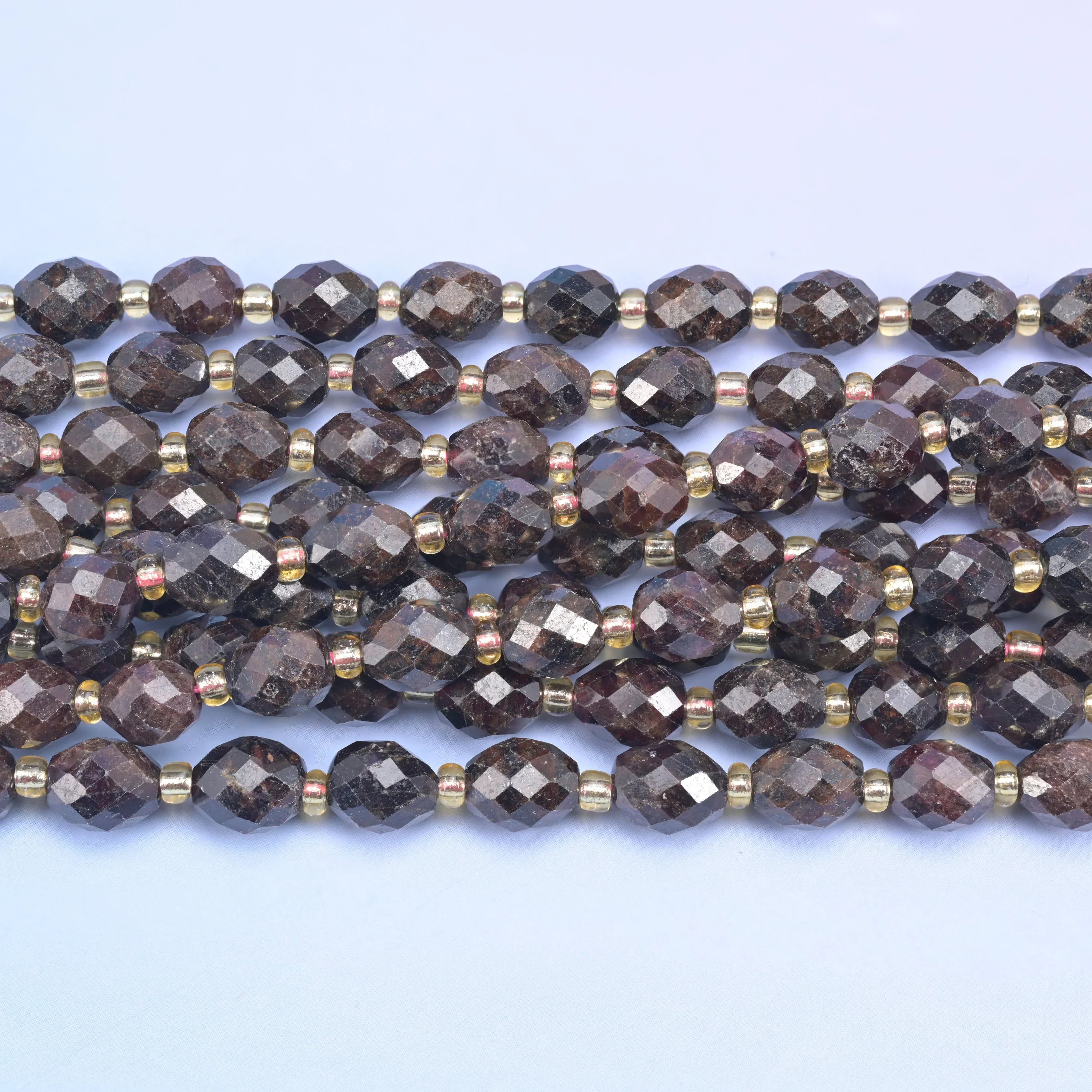 Red Garnet Faceted Rice Barrel Beads