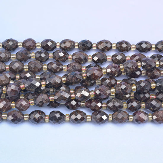 Red Garnet Faceted Rice Barrel Beads