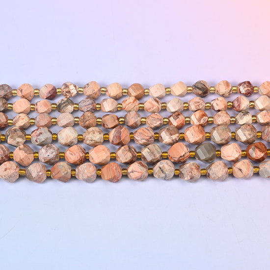 Red Howlite Faceted Spiral Twist Beads: Size 8mm 10mm, Jewelry Making, 15 inch Strand