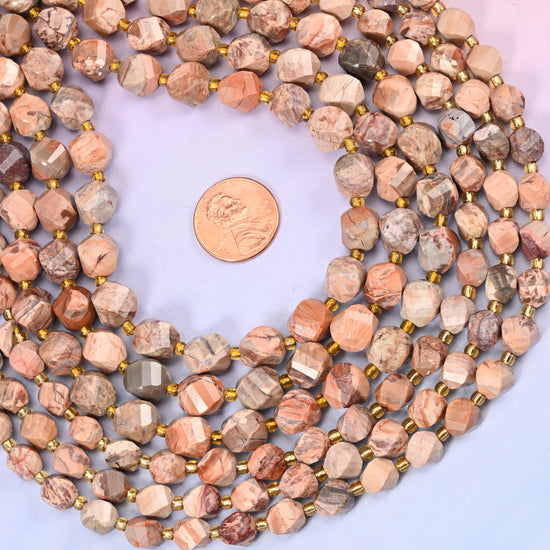 Red Howlite Faceted Spiral Twist Beads: Size 8mm 10mm, Jewelry Making, 15 inch Strand