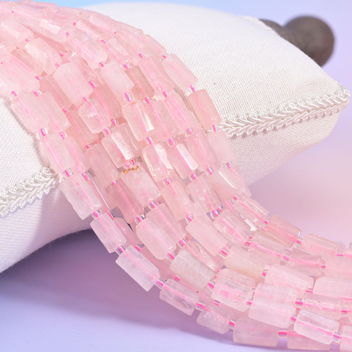 Rose Quartz Faceted Tube Beads Size 12x8mm Jewelry Making 15.5 Inch Strand
