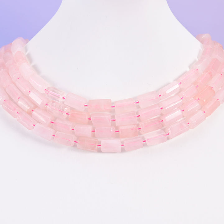 Rose Quartz Faceted Tube Beads Size 12x8mm Jewelry Making 15.5 Inch Strand