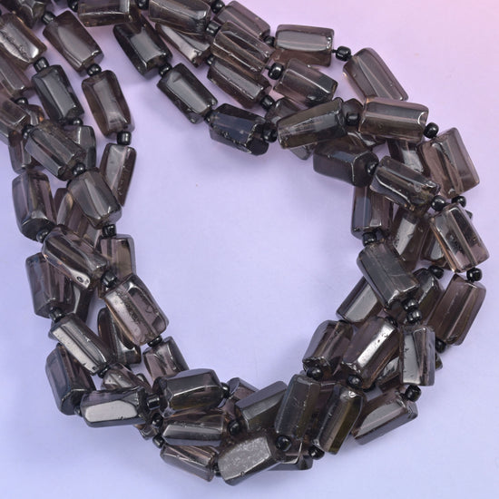 Smoky Quartz Faceted Tube Beads Size 12x8mm Jewelry Making 15.5 Inch Strand