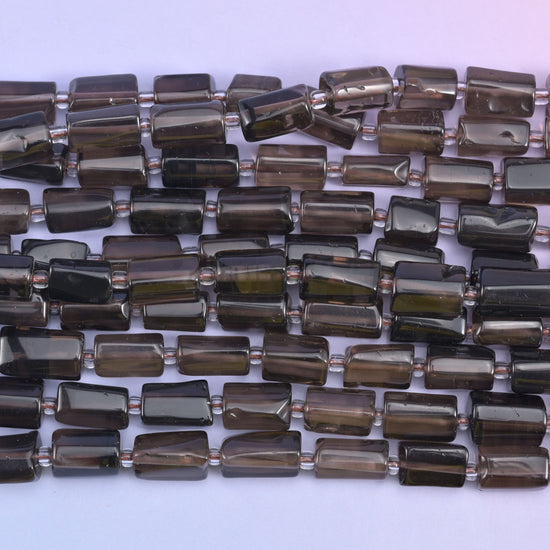 Smoky Quartz Faceted Tube Beads Size 12x8mm Jewelry Making 15.5 Inch Strand
