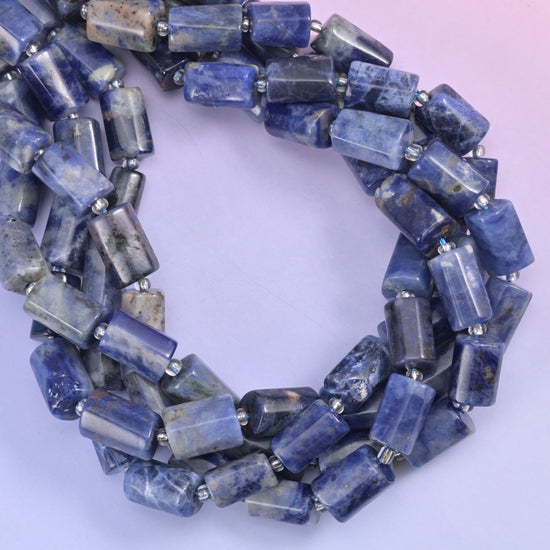 Sodalite Faceted Tube Beads Size 12x8mm Jewelry Making 15.5 Inch Strand