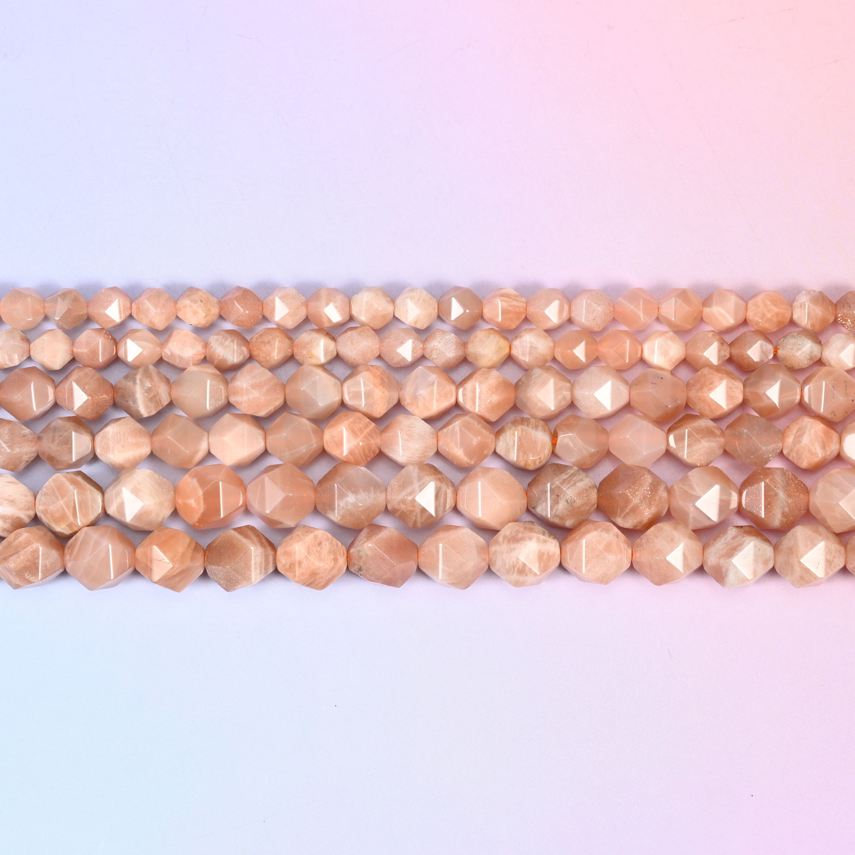 Sunstone Diamond Star Cut Beads 6mm, 8mm, 10mm Jewelry Making 15.5 Inch Strand