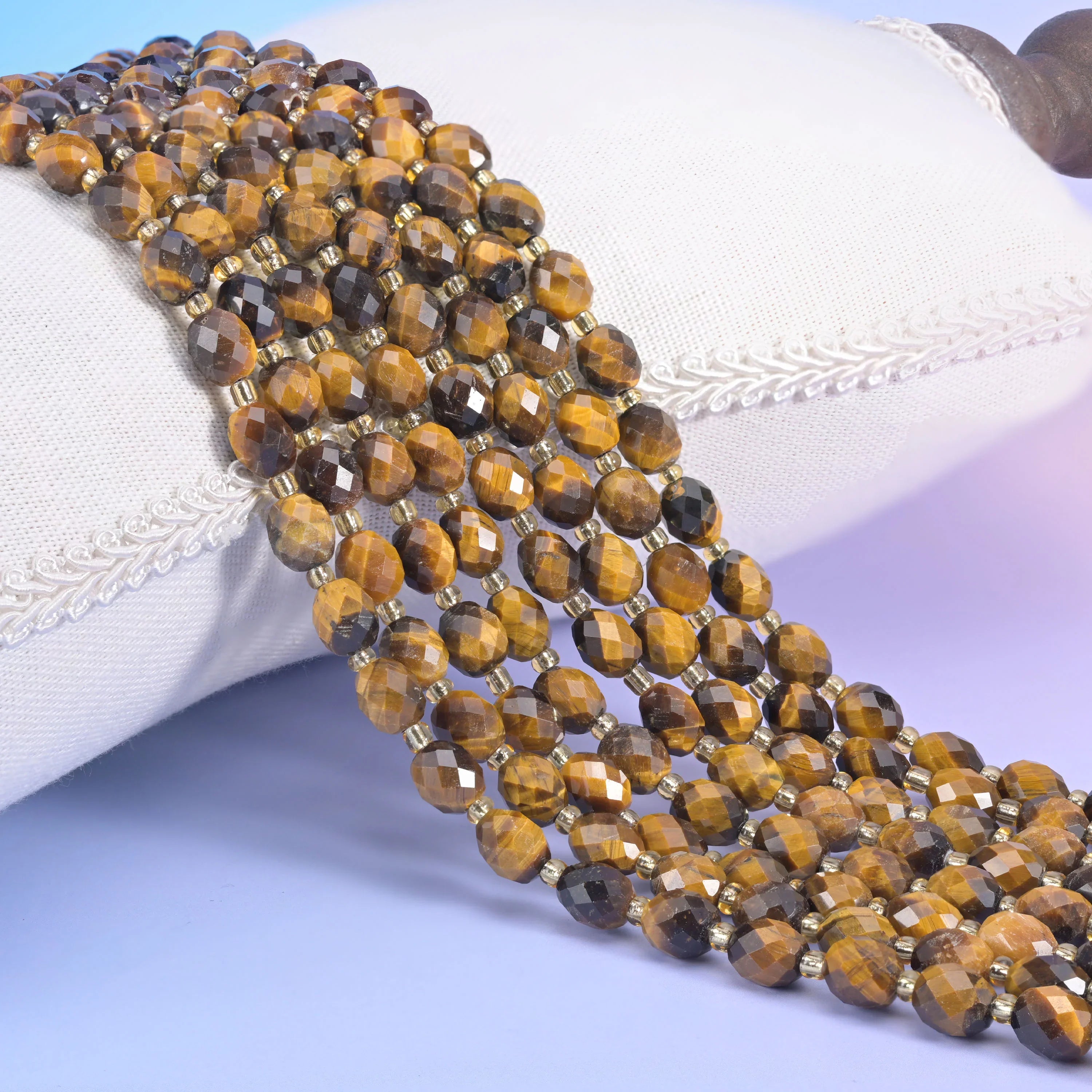 Tiger Eye Faceted Rice Barrel Beads