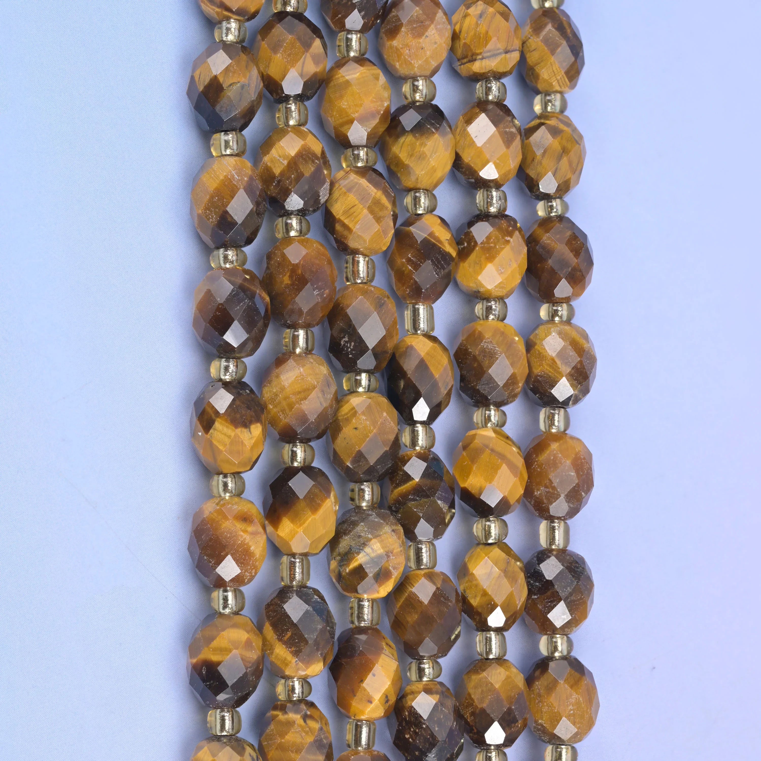 Tiger Eye Faceted Rice Barrel Beads