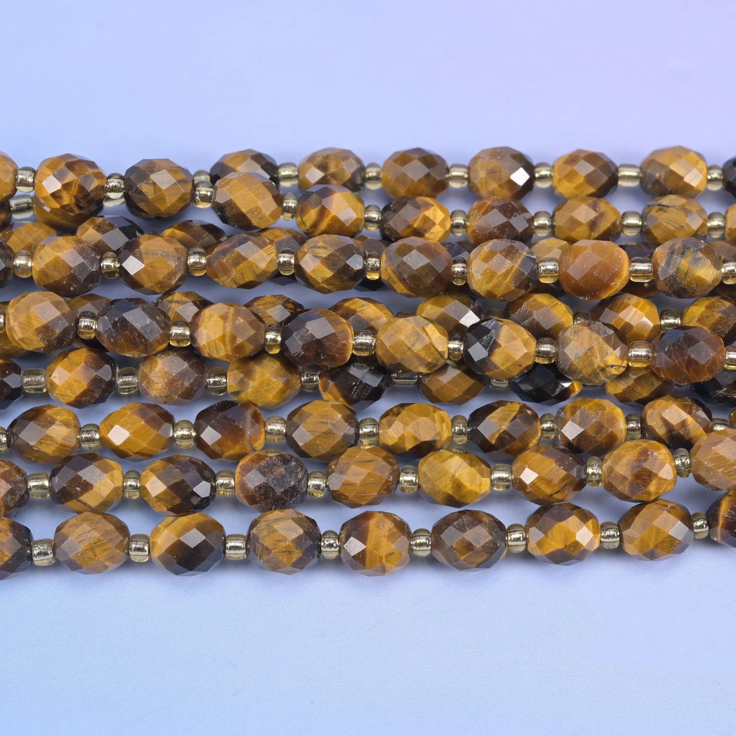 Tiger Eye Faceted Rice Barrel Beads