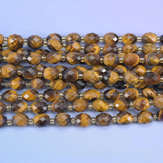Tiger Eye Faceted Rice Barrel Beads