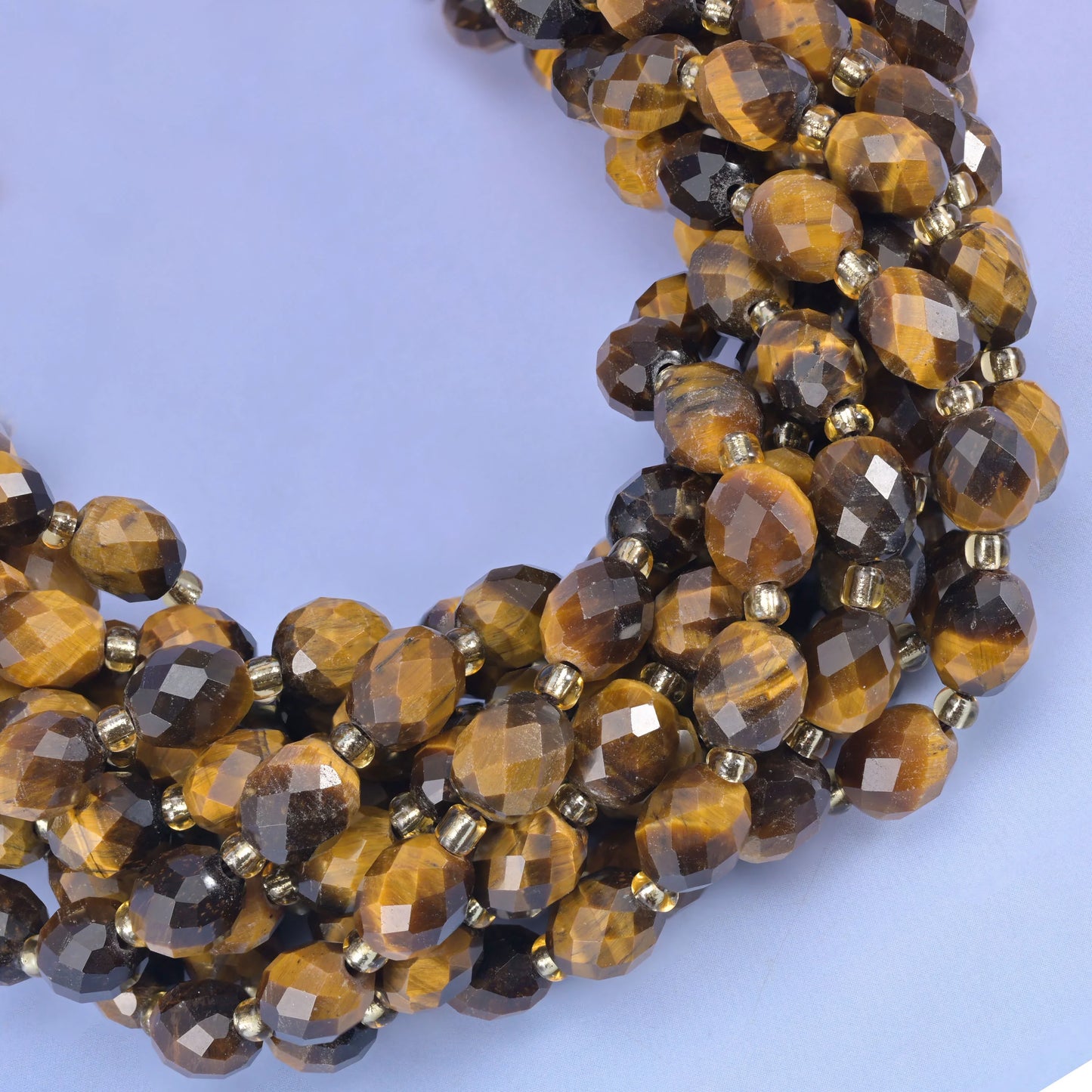 Tiger Eye Faceted Rice Barrel Beads