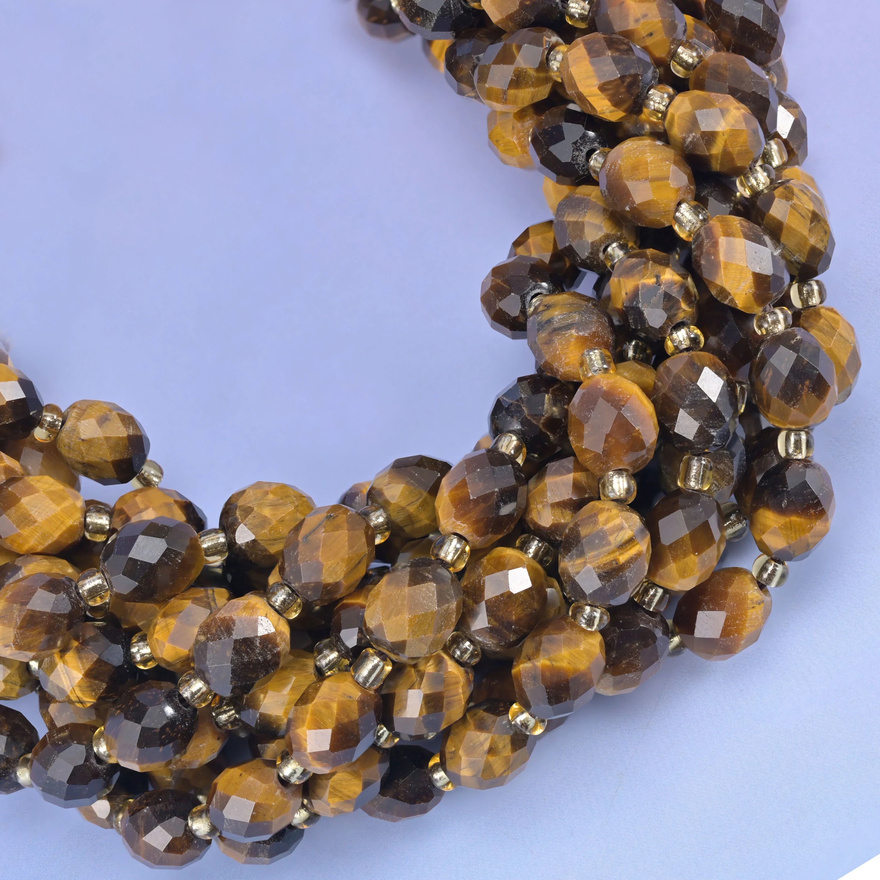 Tiger Eye Faceted Rice Barrel Beads