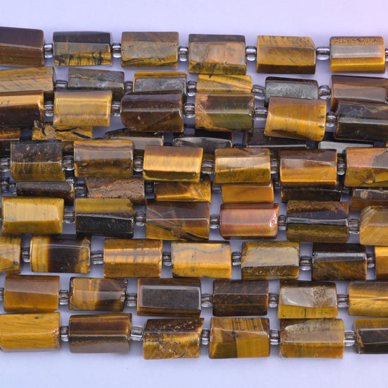 Tiger Eye Faceted Tube Beads Size 12x8mm Jewelry Making 15.5 Inch Strand