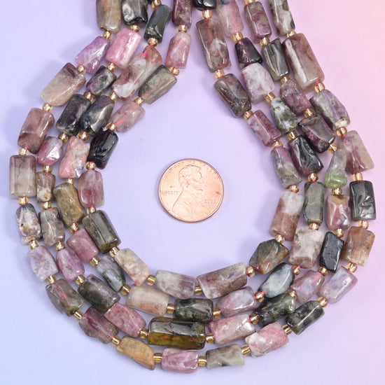 Tourmaline Faceted Tube Beads Size Varies Jewelry Making 15.5 Inch Strand