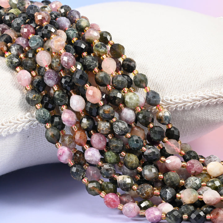 Multi-Color Tourmaline Faceted Rice Barrel Beads Size 6x8mm Jewelry Making 15.5" Strand