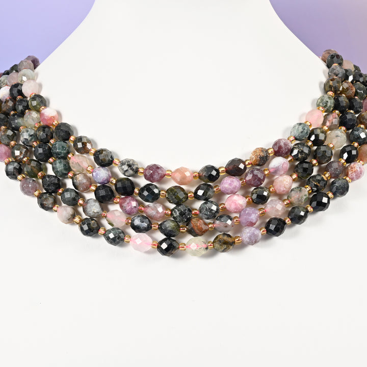 Multi-Color Tourmaline Faceted Rice Barrel Beads Size 6x8mm Jewelry Making 15.5" Strand