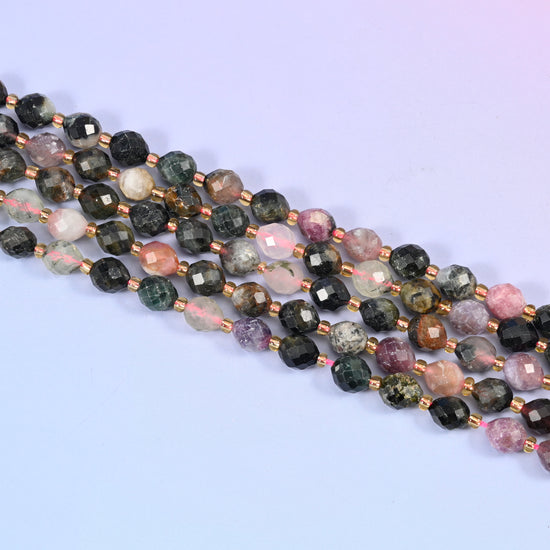 Multi-Color Tourmaline Faceted Rice Barrel Beads Size 6x8mm Jewelry Making 15.5" Strand