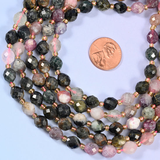Multi-Color Tourmaline Faceted Rice Barrel Beads Size 6x8mm Jewelry Making 15.5" Strand