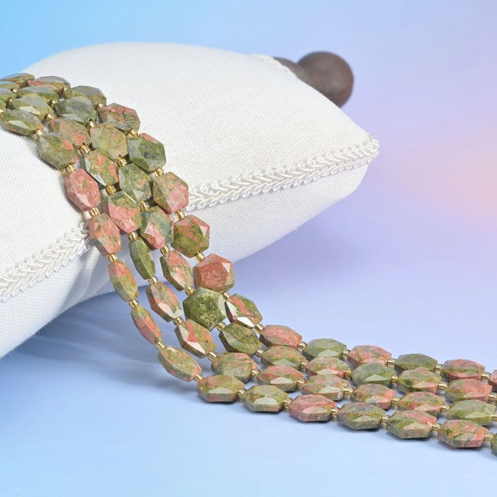 Natural Unakite Flat Hexagon Faceted Gemstone Beads, Size 12mm - Mycrazycrystal
