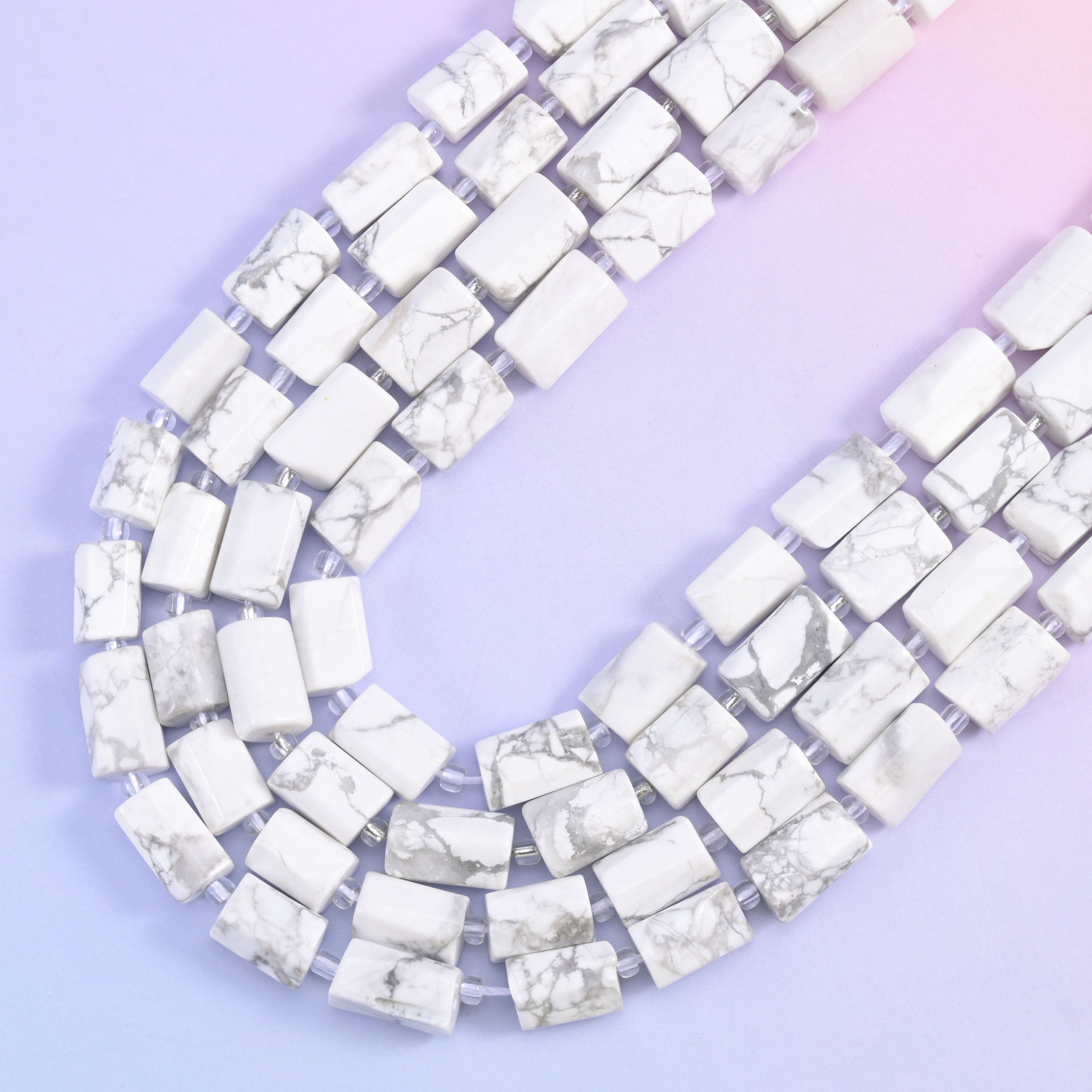 White Howlite Faceted Tube Beads Size 12x8mm Jewelry Making 15.5 Inch Strand