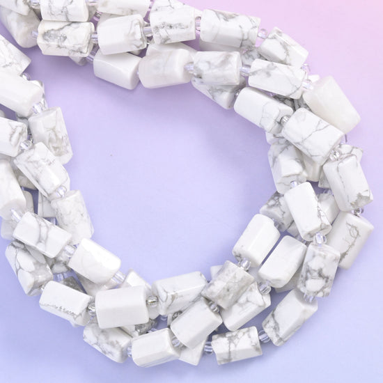White Howlite Faceted Tube Beads Size 12x8mm Jewelry Making 15.5 Inch Strand