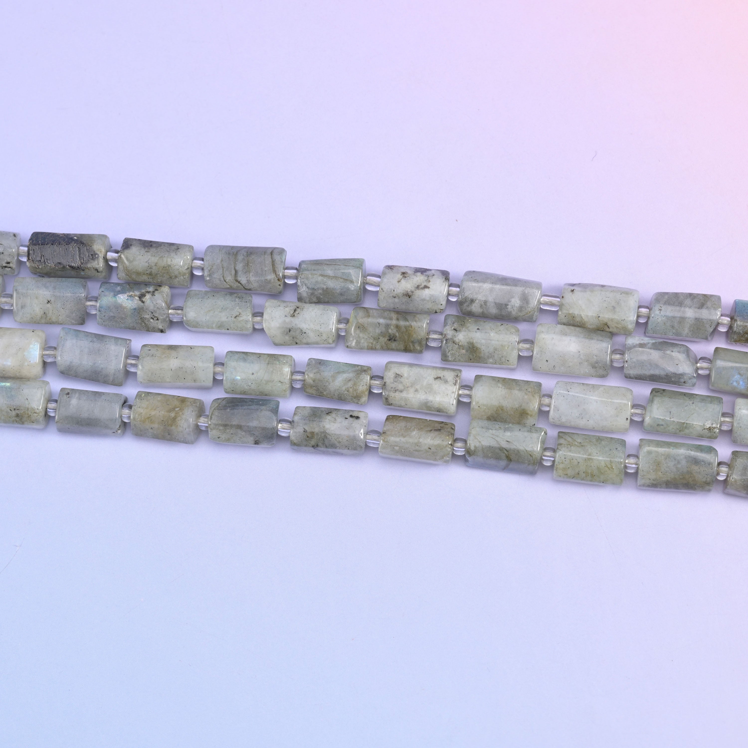 White Labradorite Faceted Tube Beads Size 12x8mm Jewelry Making 15.5 Inch Strand