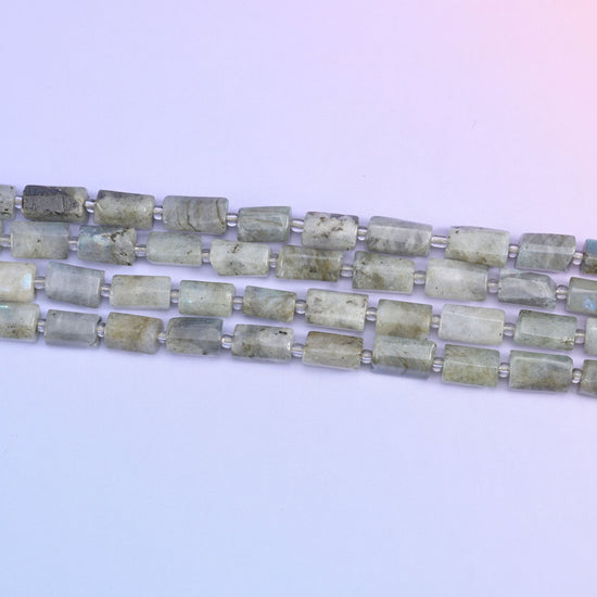 White Labradorite Faceted Tube Beads Size 12x8mm Jewelry Making 15.5 Inch Strand