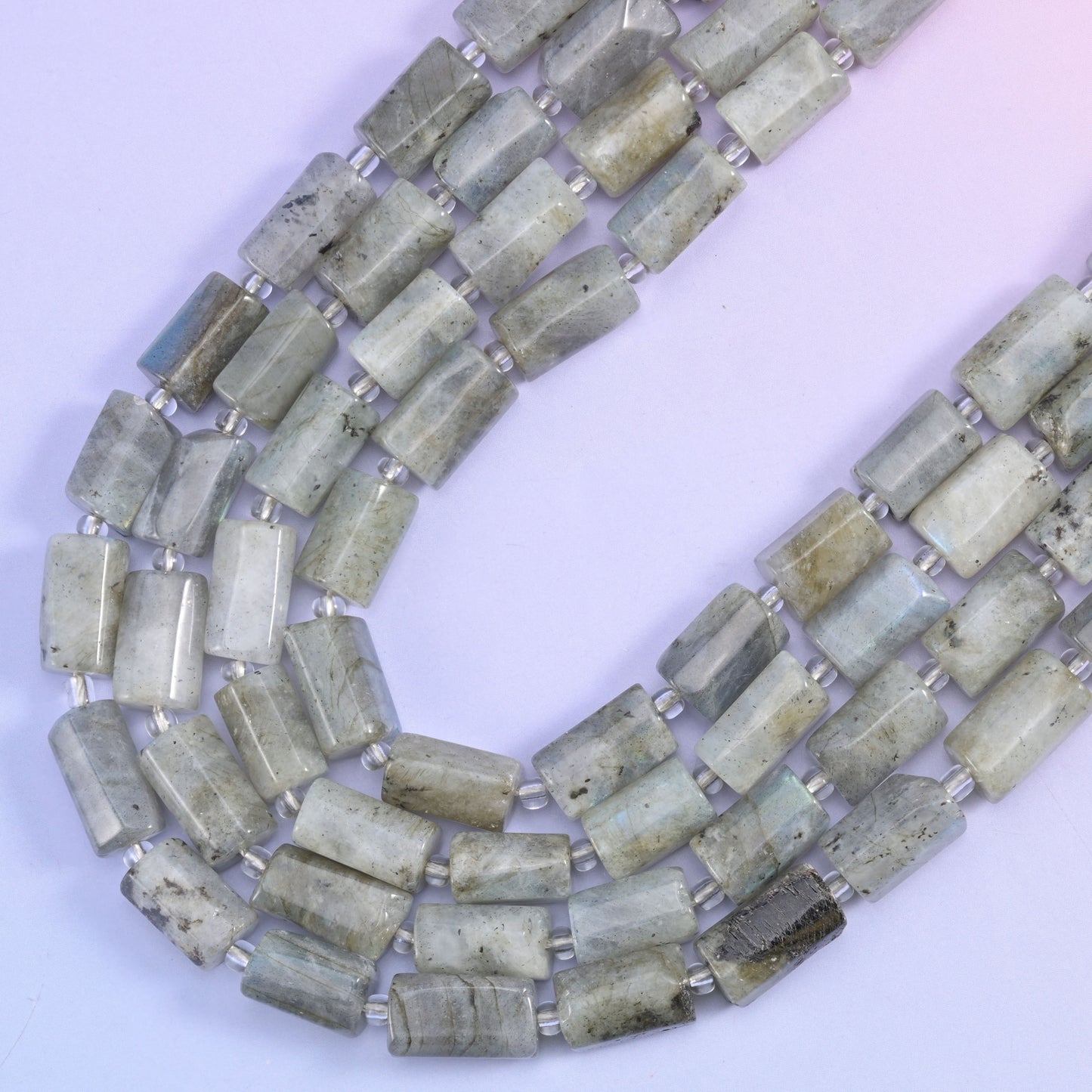 White Labradorite Faceted Tube Beads Size 12x8mm Jewelry Making 15.5 Inch Strand