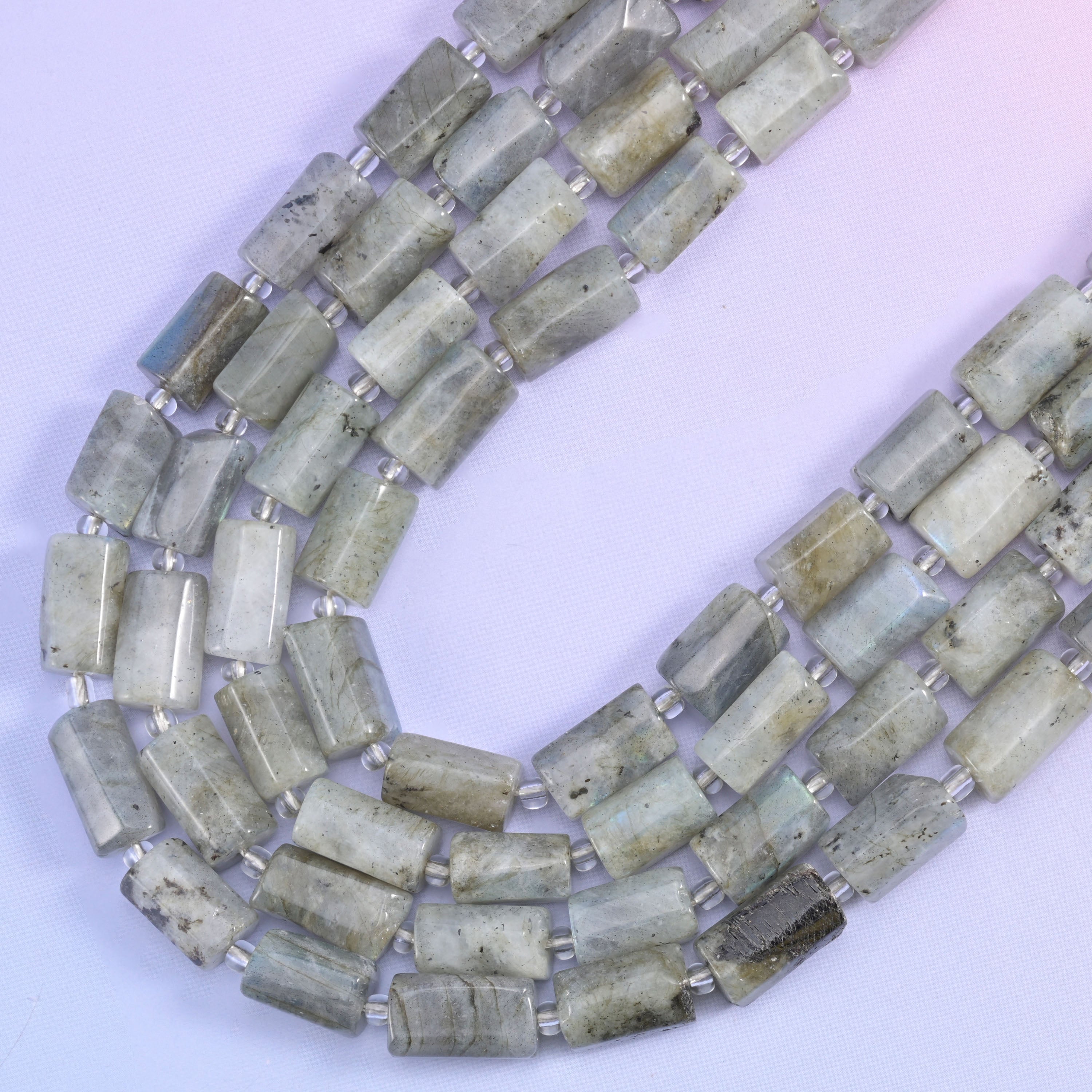 White Labradorite Faceted Tube Beads Size 12x8mm Jewelry Making 15.5 Inch Strand