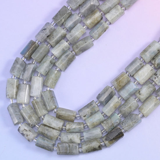 White Labradorite Faceted Tube Beads Size 12x8mm Jewelry Making 15.5 Inch Strand