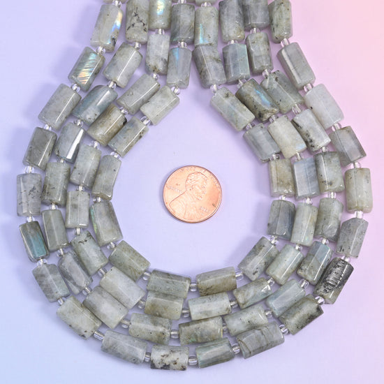 White Labradorite Faceted Tube Beads Size 12x8mm Jewelry Making 15.5 Inch Strand