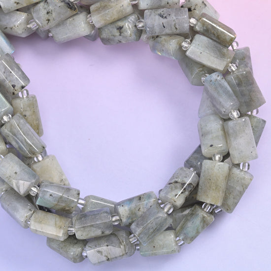White Labradorite Faceted Tube Beads Size 12x8mm Jewelry Making 15.5 Inch Strand