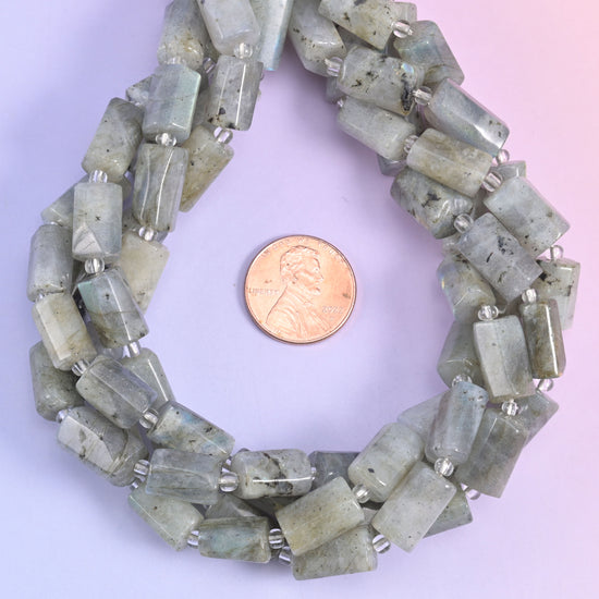 White Labradorite Faceted Tube Beads Size 12x8mm Jewelry Making 15.5 Inch Strand