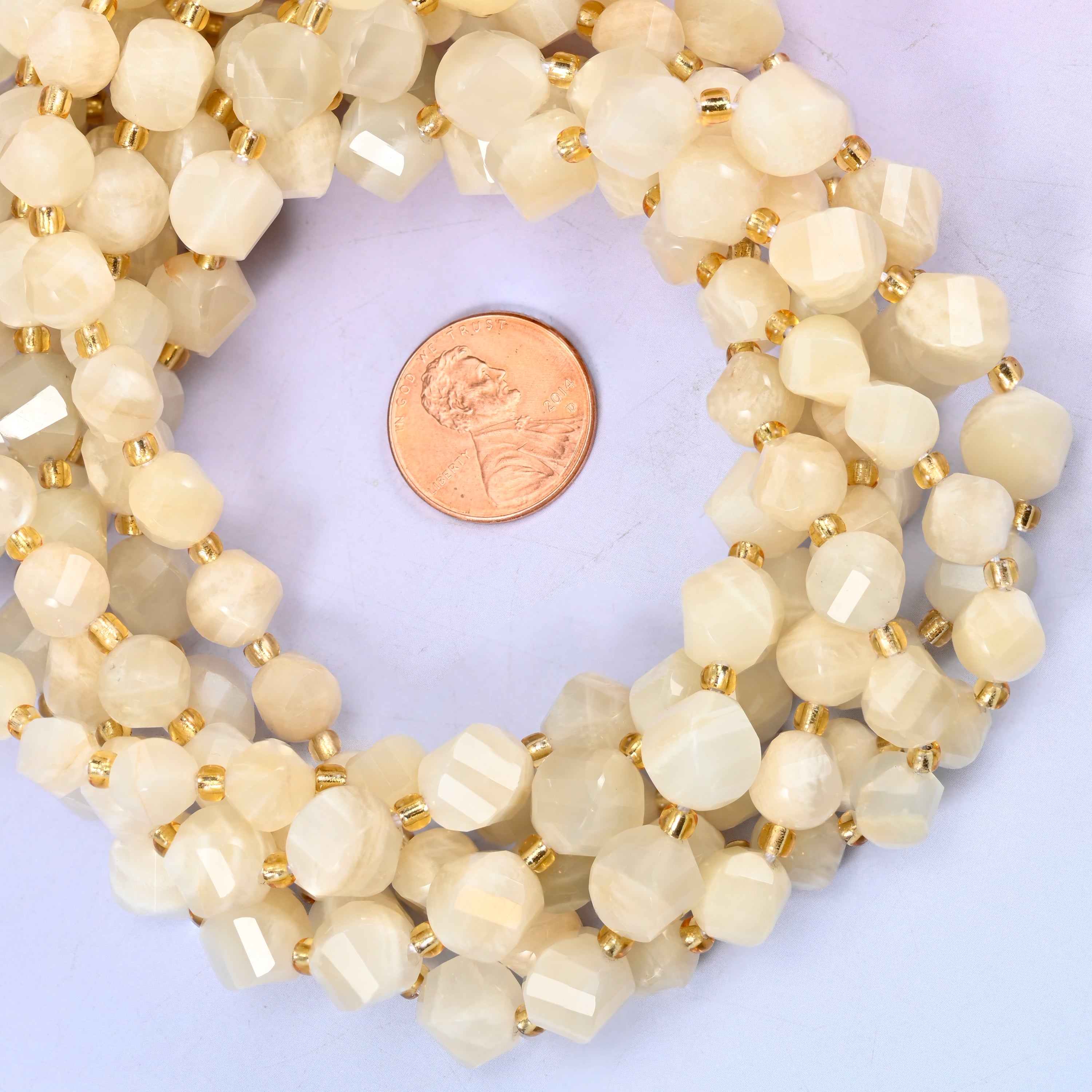 White Moonstone Faceted Spiral Twist Beads: Size 8mm 10mm, Jewelry Making, 15 inch Strand