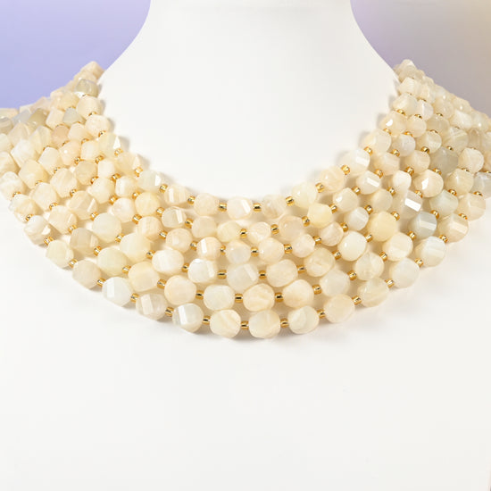 White Moonstone Faceted Spiral Twist Beads: Size 8mm 10mm, Jewelry Making, 15 inch Strand