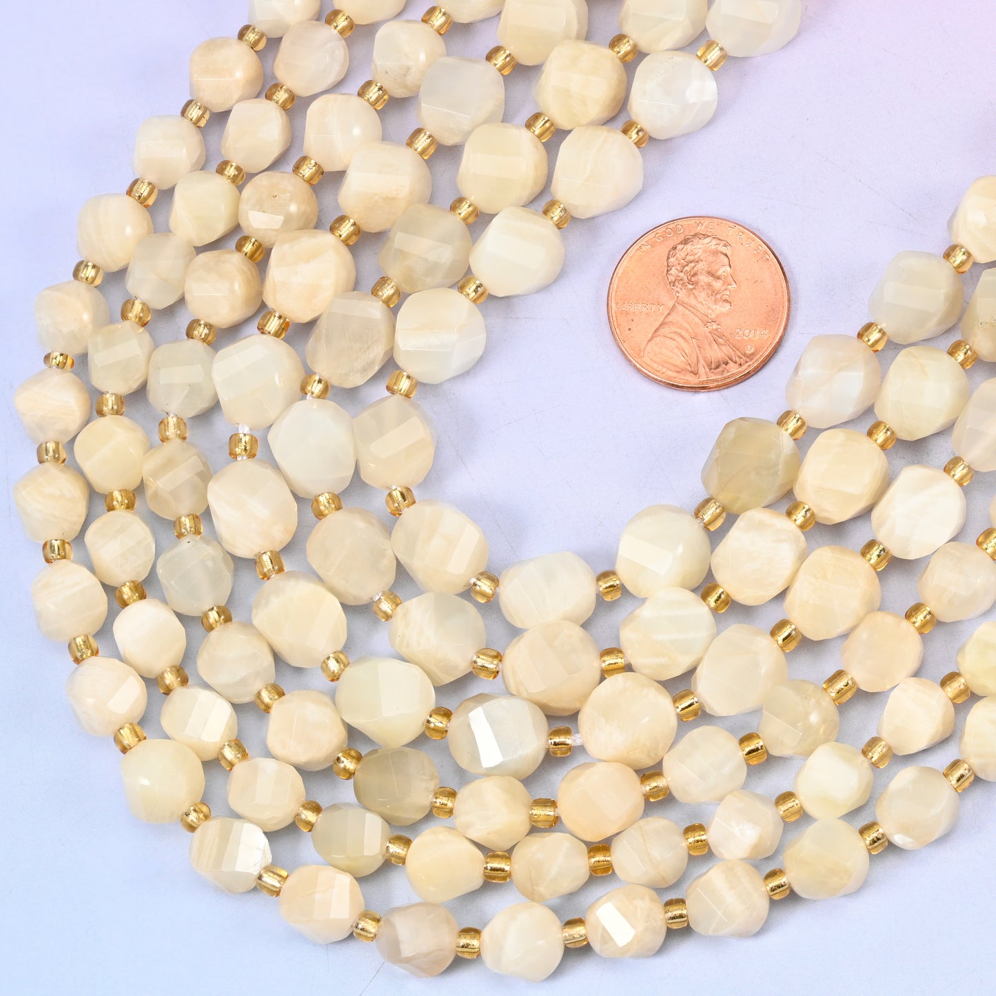 White Moonstone Faceted Spiral Twist Beads: Size 8mm 10mm, Jewelry Making, 15 inch Strand