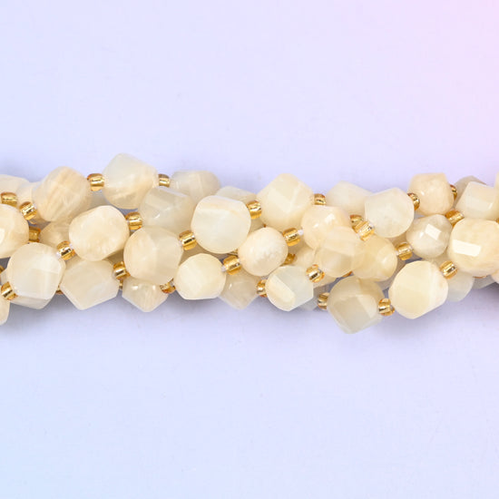 White Moonstone Faceted Spiral Twist Beads: Size 8mm 10mm, Jewelry Making, 15 inch Strand