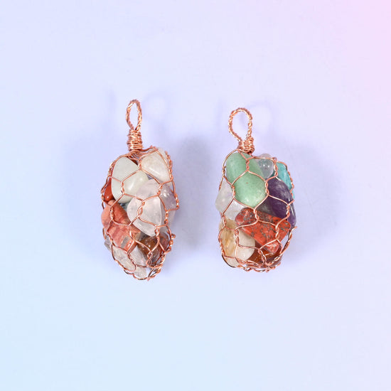Wired Wrapped Cage Chip Gemstone Pendants